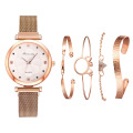 5 pcs Fashion Women Watch Gift Set Fine Rose Gold Bracelet Quartz Watch Sets For Girls Casual Stainless Steel Mesh Wristwatch